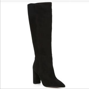 Gianni Bini Kellbie Black Suede Tall Shaft Block Heel Boots SZ 6 NWOT